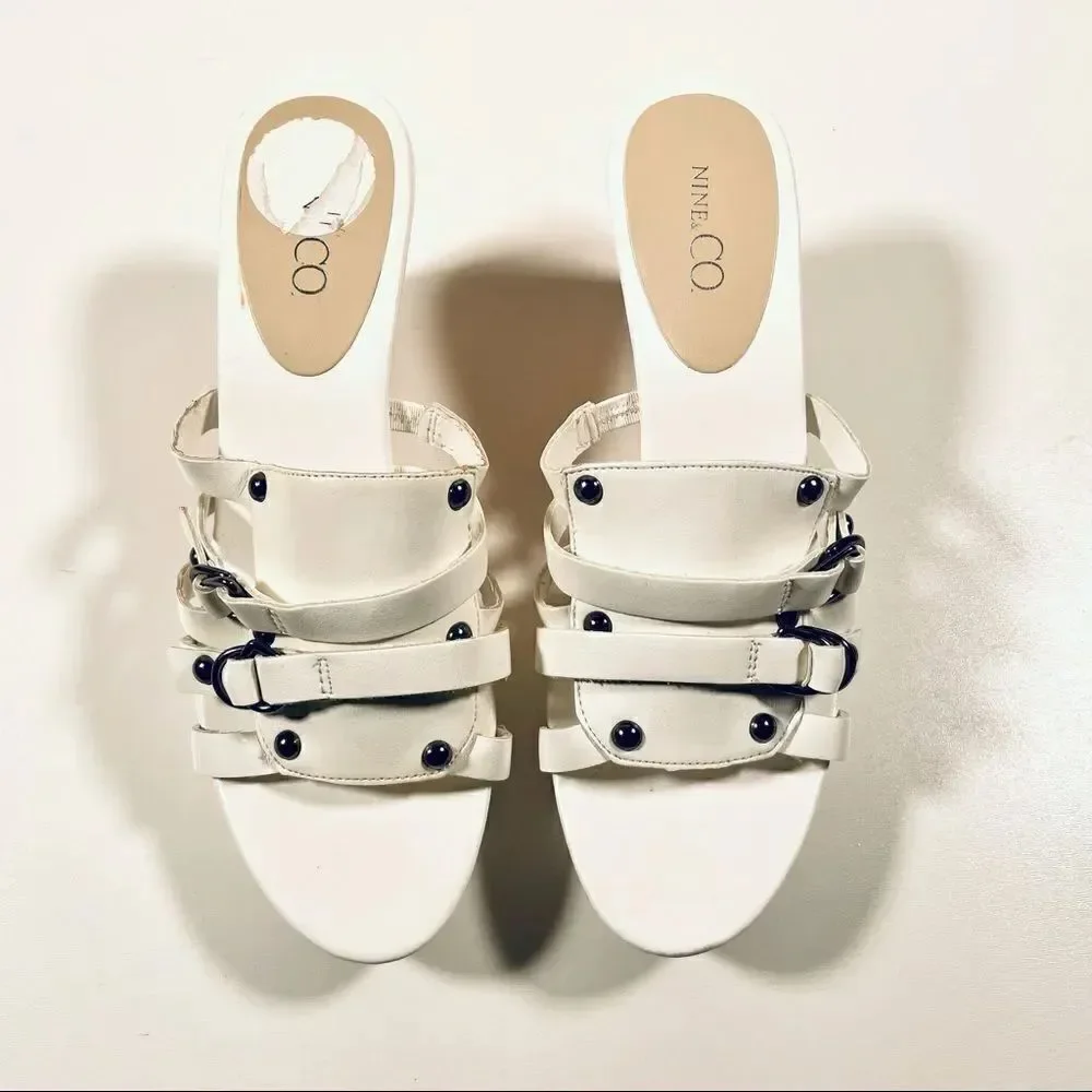 New Nine & co White / Silver Cork Wedge Sandals